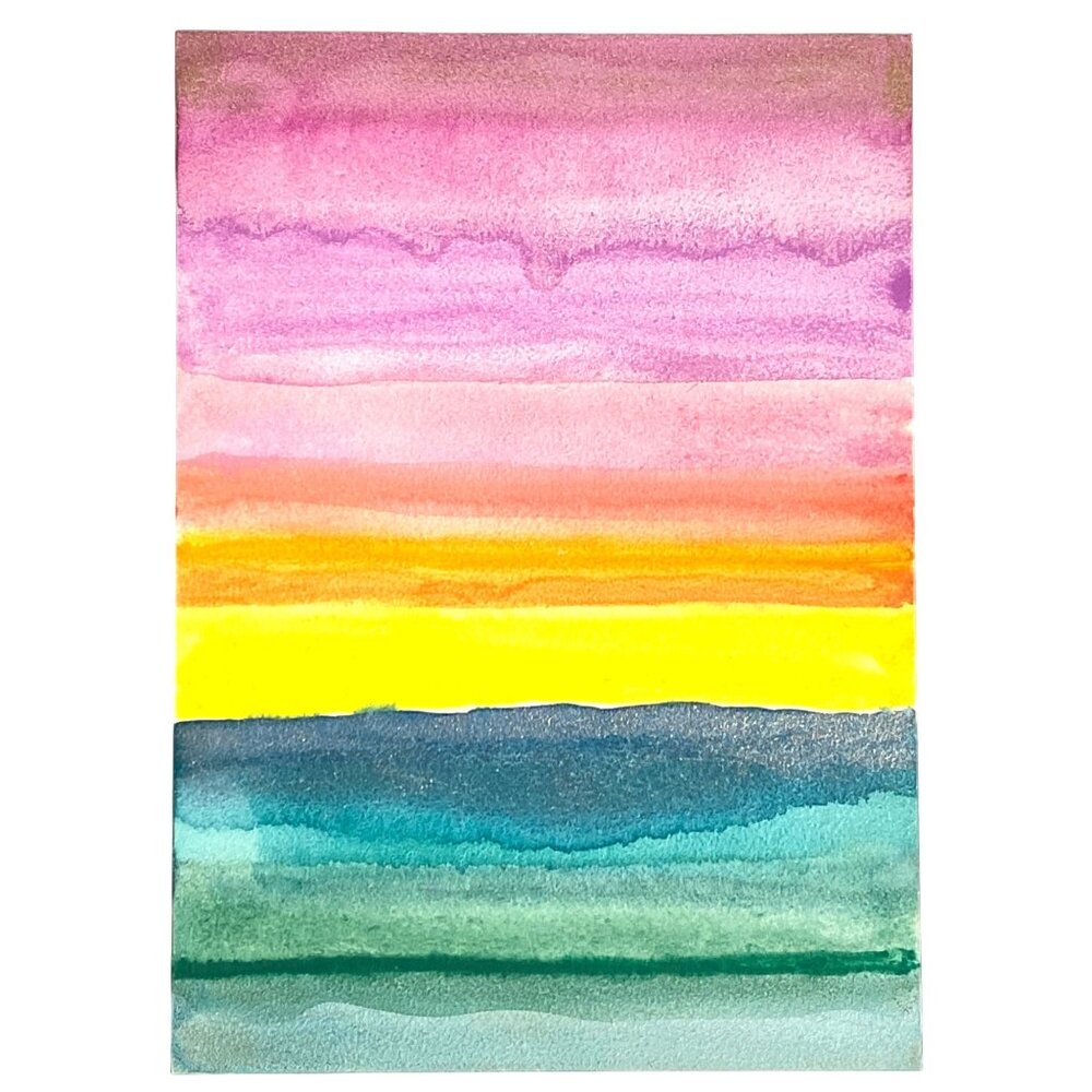 Art Original Sunset Dreams Watercolor Mixed Media Painting on 5x7in AquaBord